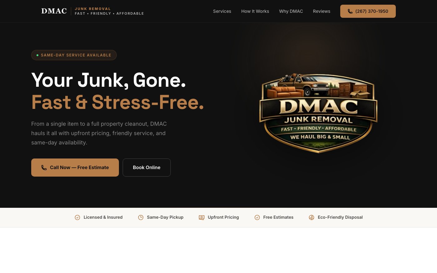 DMAC Junk Removal website screenshot